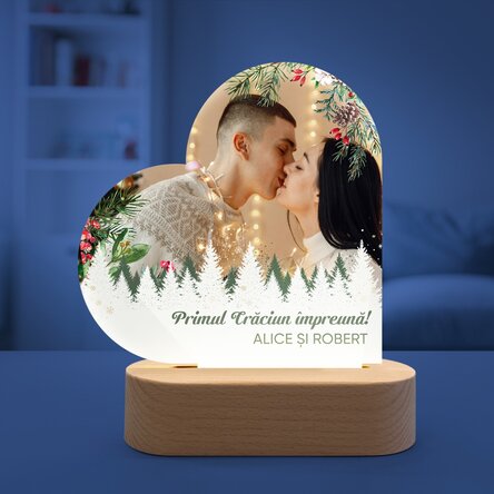 Lampă veghe LED inimă personalizată cu o poză și mesaj - Crăciun fericit