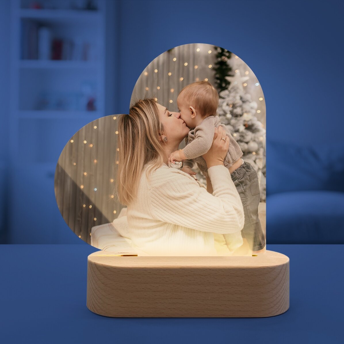 Lampă veghe LED inimă personalizată cu o poză