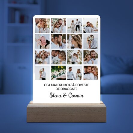 Lampă veghe LED personalizată cu 16 poze și mesaj 