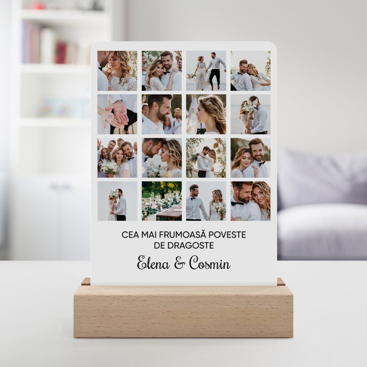 Lampă veghe LED personalizată cu 16 poze și mesaj 