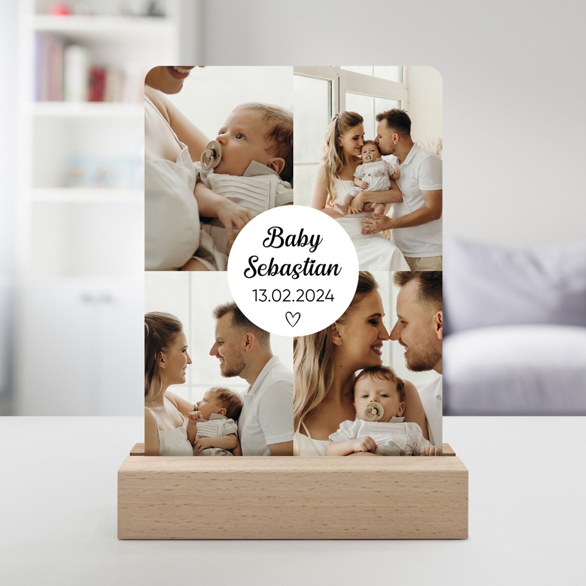 Lampă veghe LED personalizată cu 4 poze și text