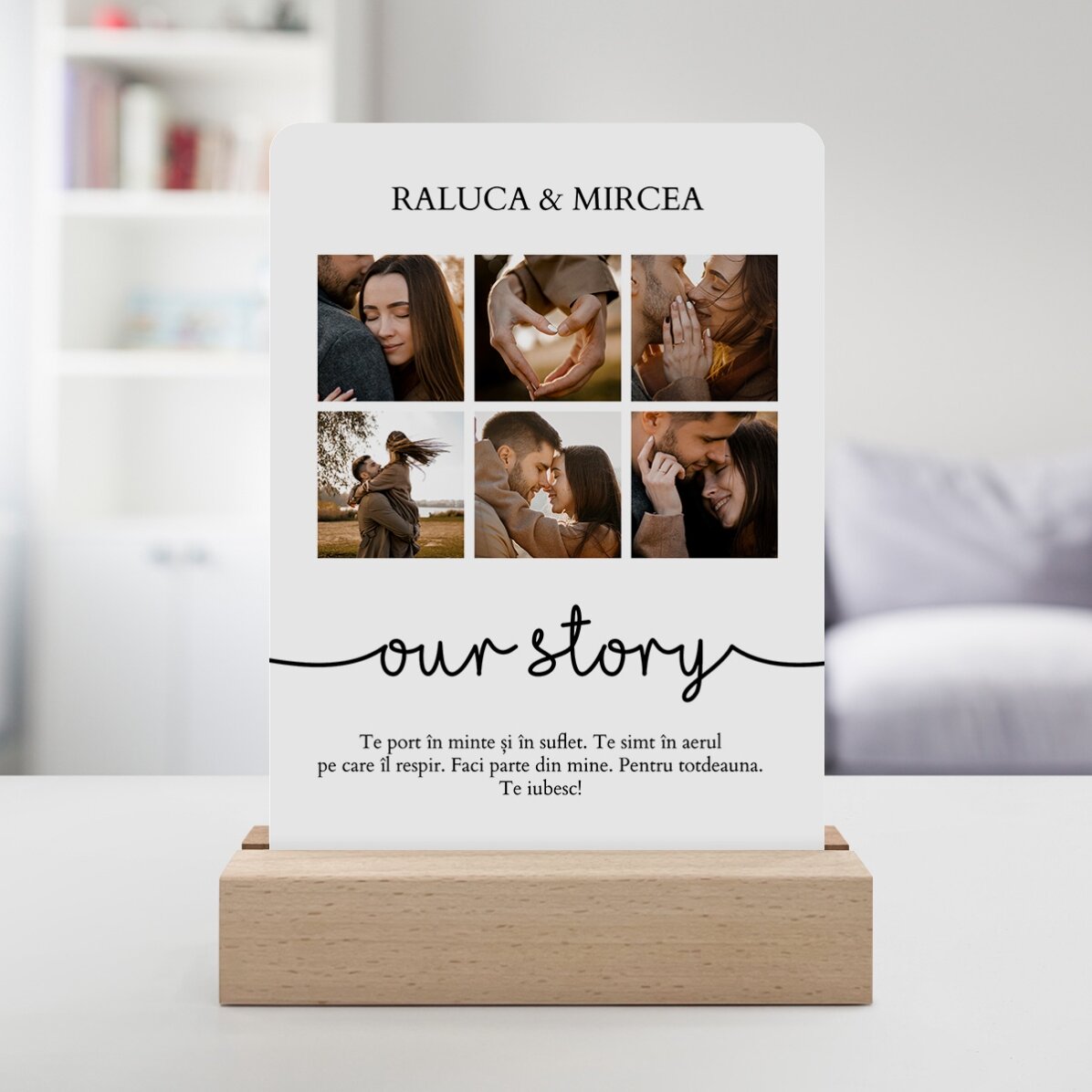 Lampă veghe LED personalizată cu 6 poze și mesaj - Our story