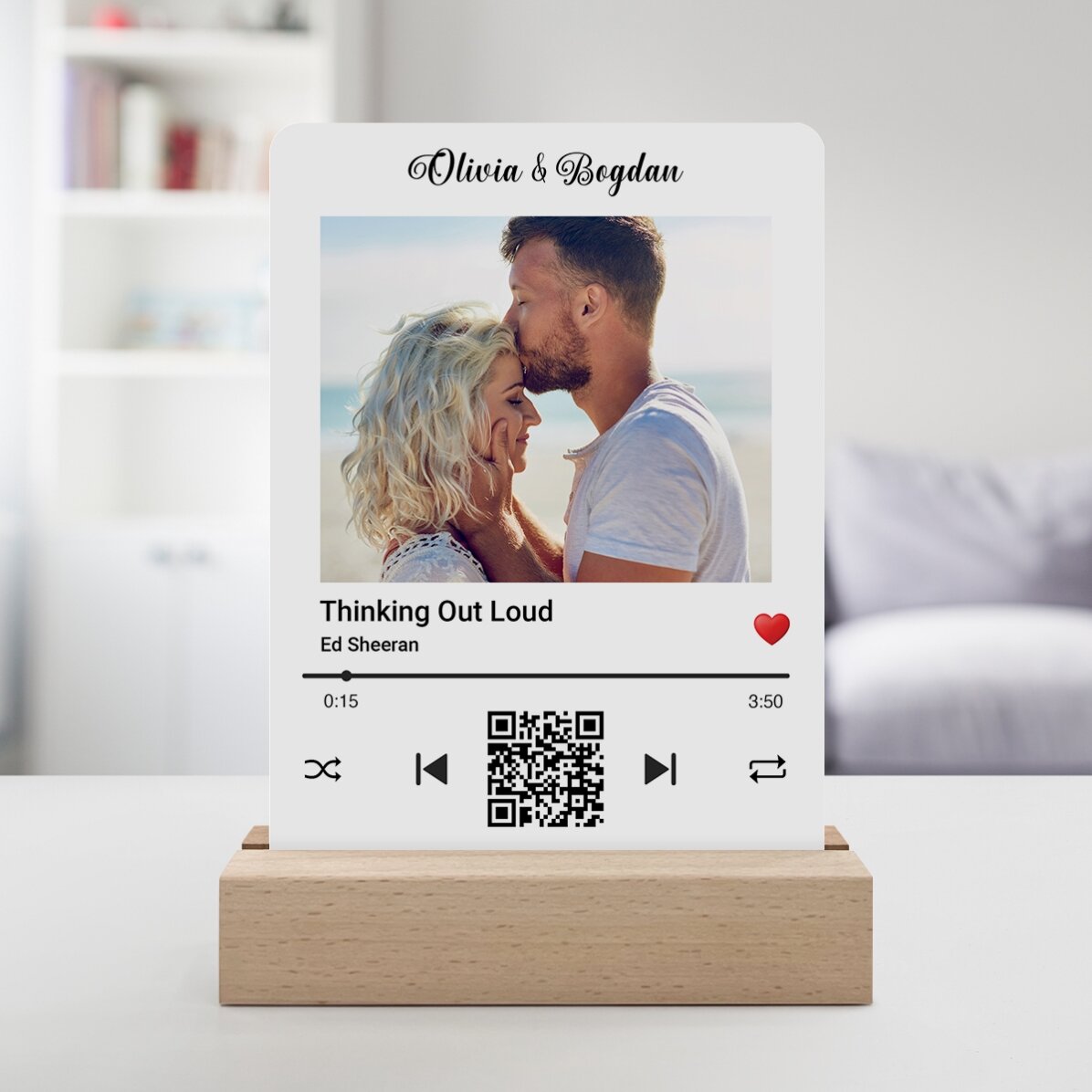 Lampă veghe LED personalizată cu o poză și cod QR - Melodia noastră