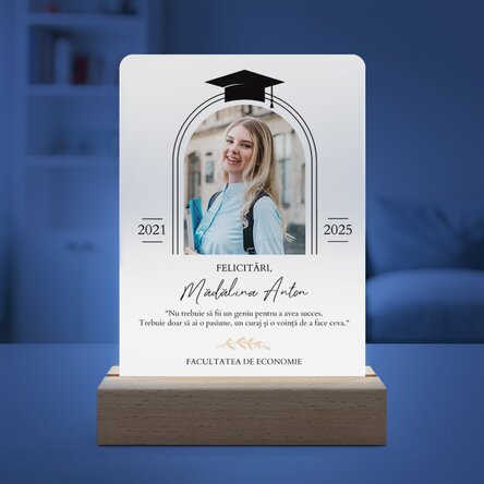 Lampă veghe LED personalizată cu o poză și mesaj - Absolvire