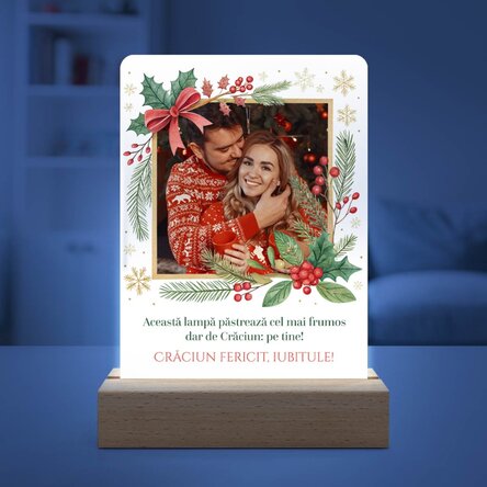 Lampă veghe LED personalizată cu poză și mesaj - Crăciun fericit!
