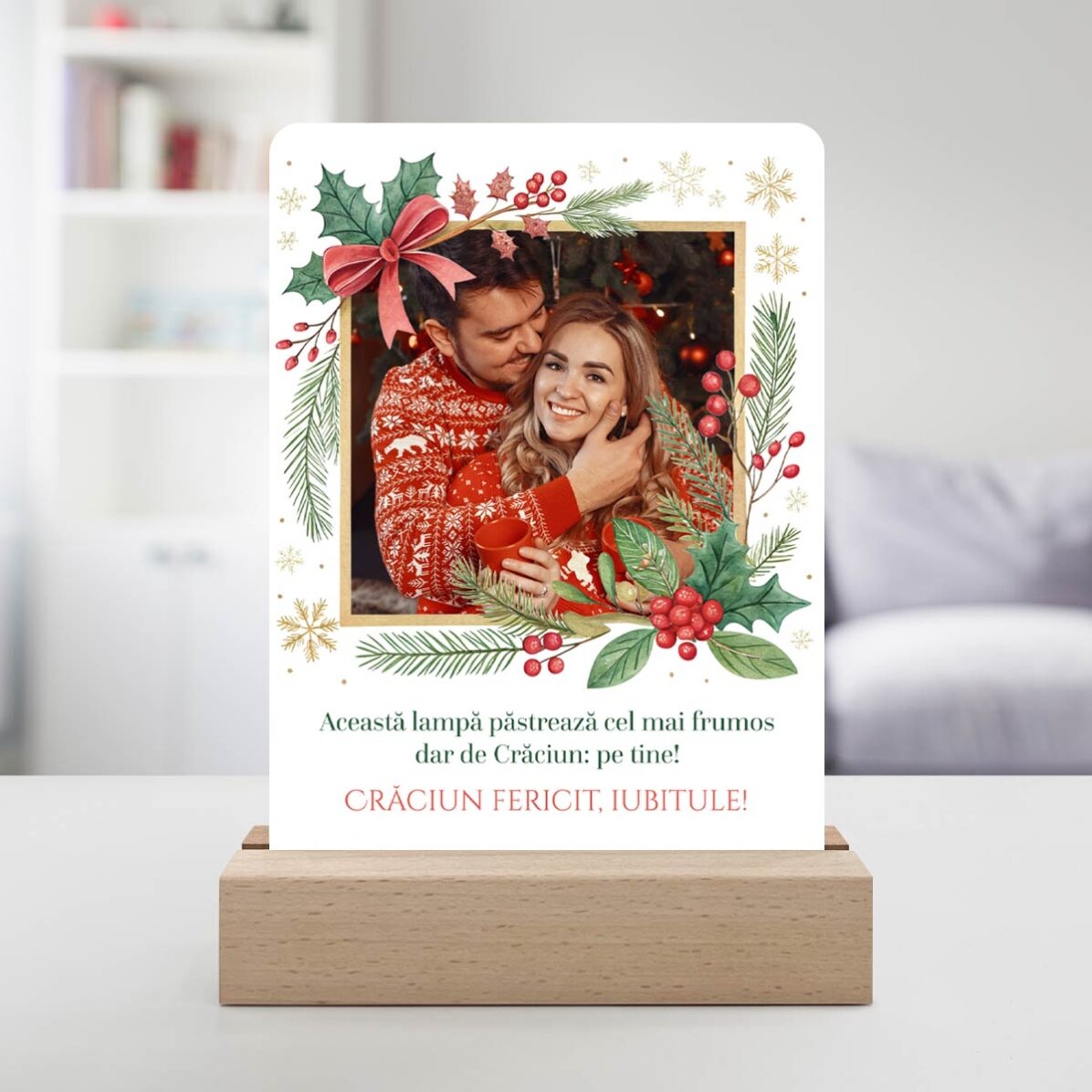 Lampă veghe LED personalizată cu poză și mesaj - Crăciun fericit!