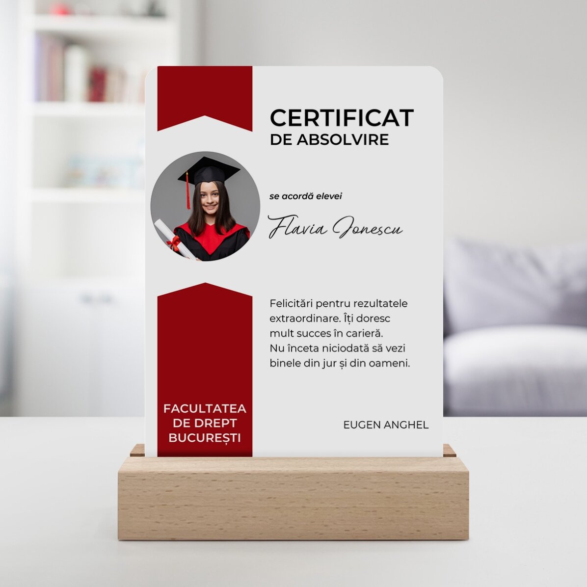 Lampă veghe LED personalizată cu o poză și mesaj - Certificat de apreciere