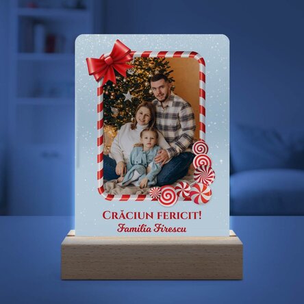 Lampă veghe LED personalizată cu o poză și mesaj - Crăciun fericit! 
