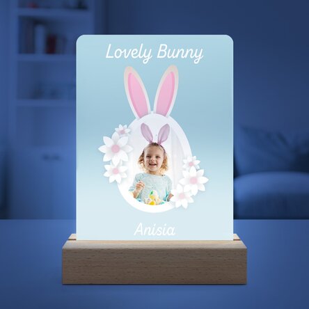 Lampă veghe LED personalizată cu o poză și text - Bunny