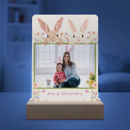 Lampă veghe LED personalizată cu o poză și text - Iepuri