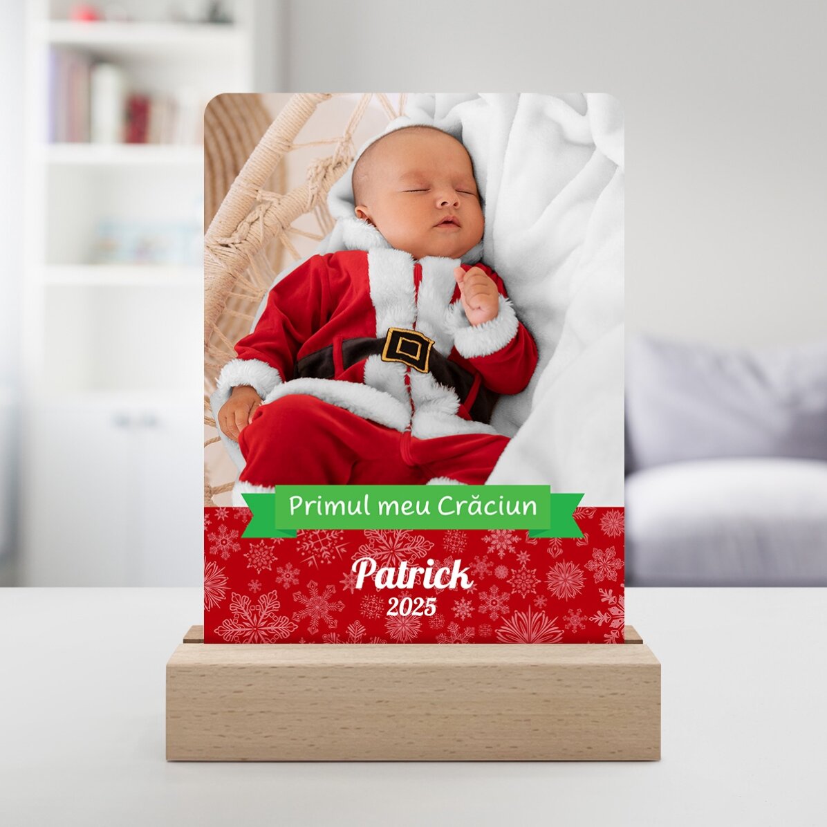 Lampă veghe LED personalizată cu o poză și text - Primul meu Crăciun