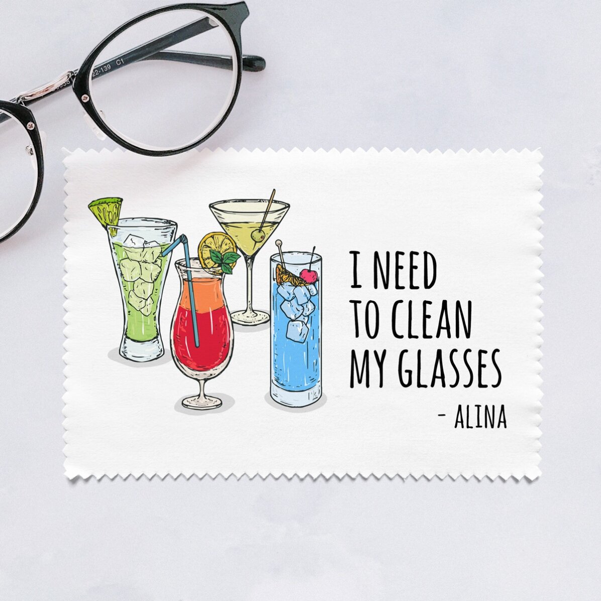Lavetă pentru curățare ecrane, ochelari, personalizată cu mesaj - Glasses