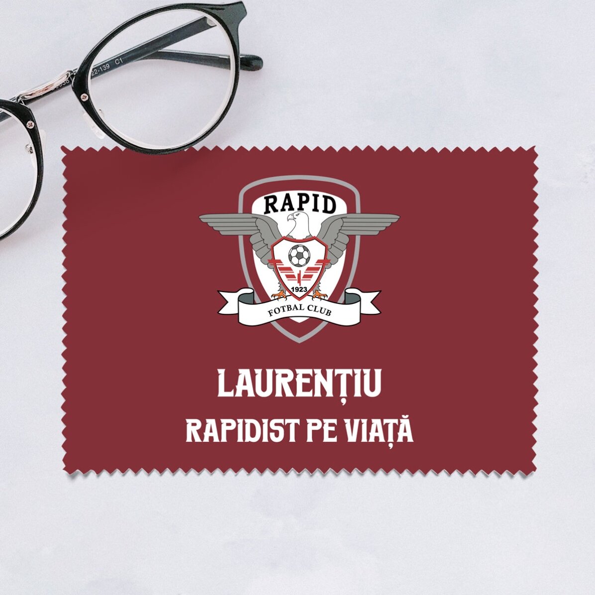 Lavetă personalizată FC Rapid pentru curățare ecrane/ochelari - Logo și mesaj