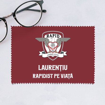 Lavetă personalizată FC Rapid pentru curățare ecrane/ochelari - Logo și mesaj