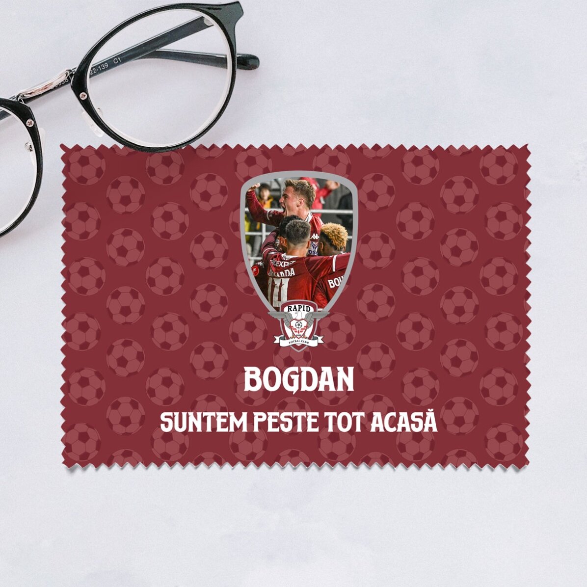 Lavetă personalizată FC Rapid pentru curățare ecrane/ochelari - Poză și mesaj
