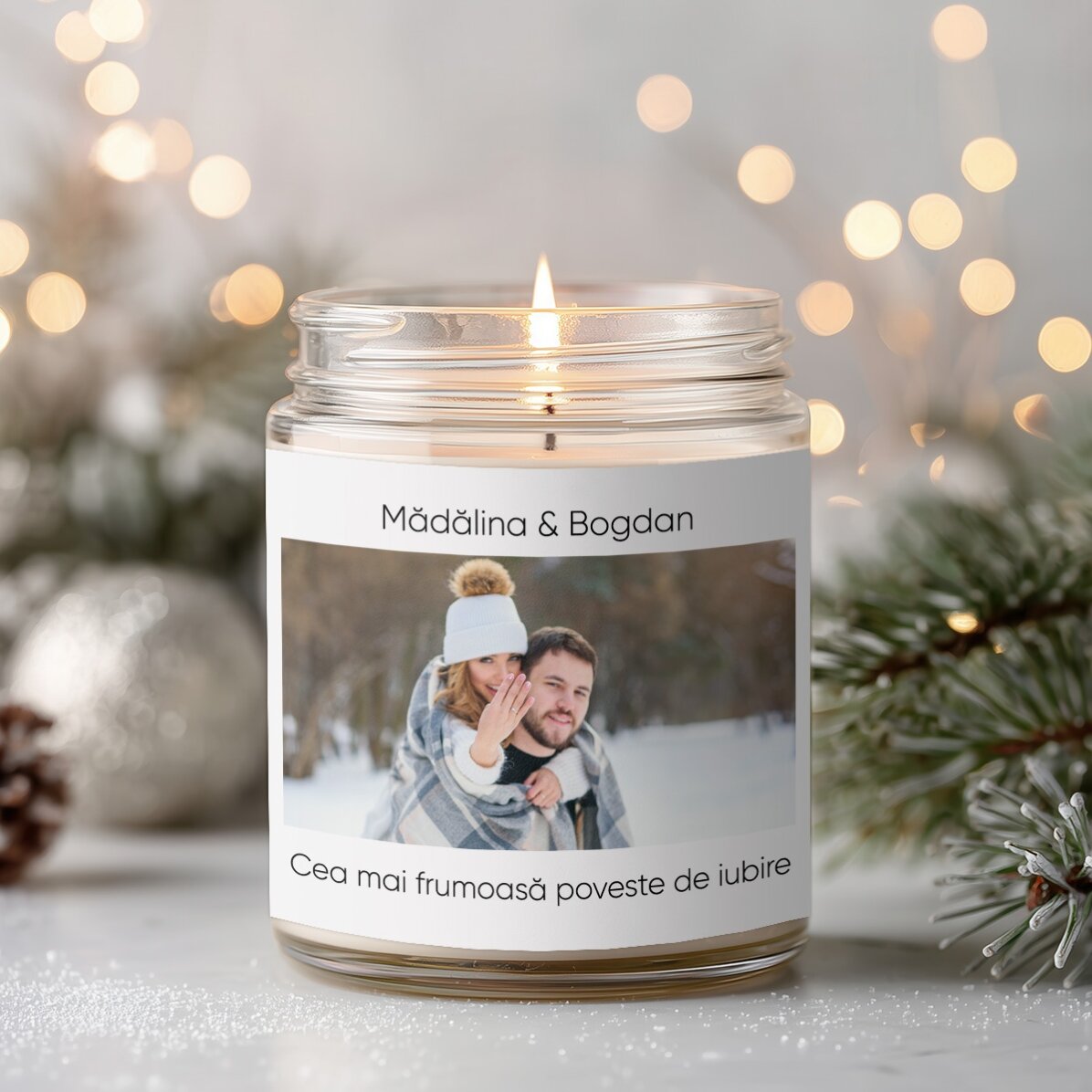 Lumânare mare parfumată personalizată cu o poză și text 
