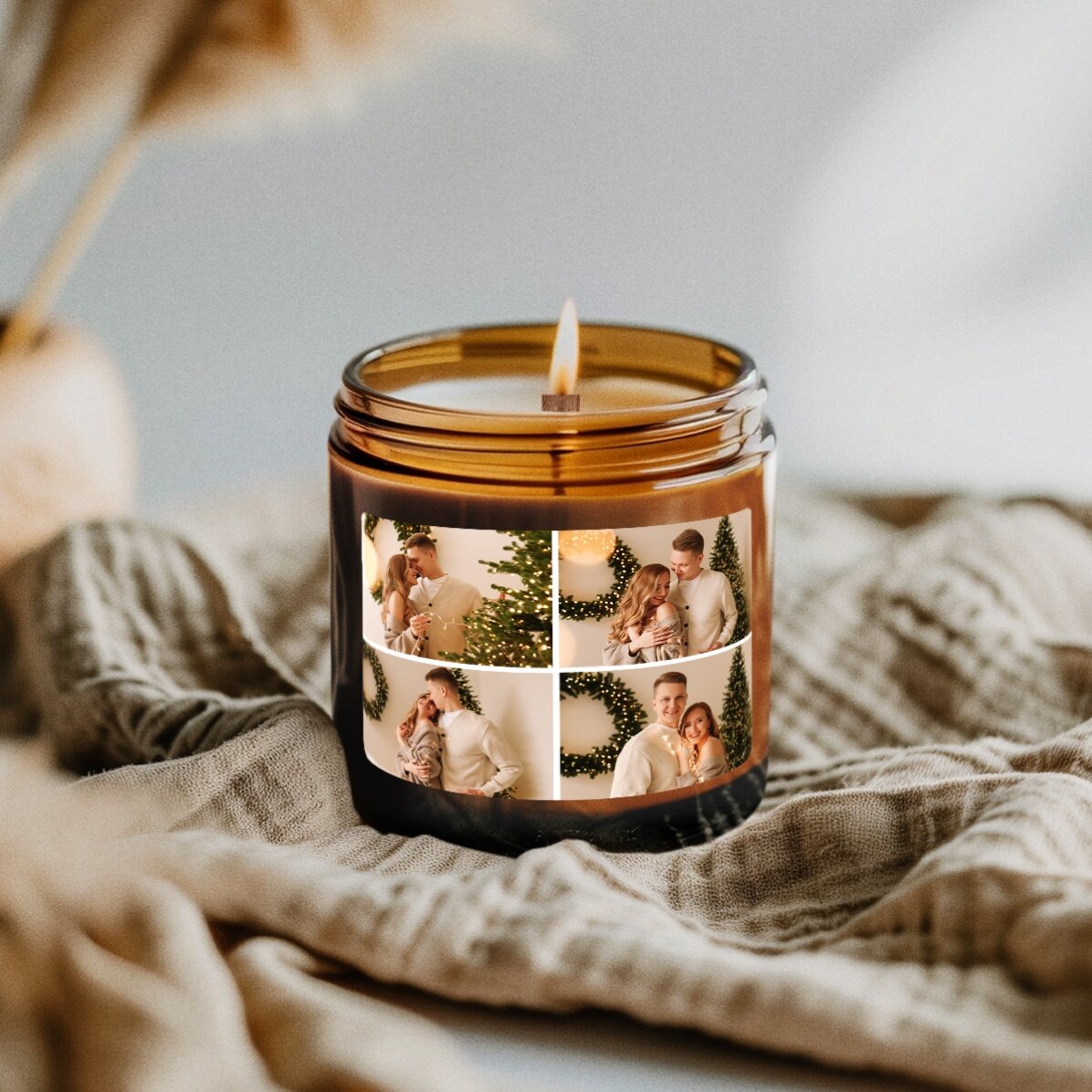 Lumânare mică parfumată personalizată cu 4 poze