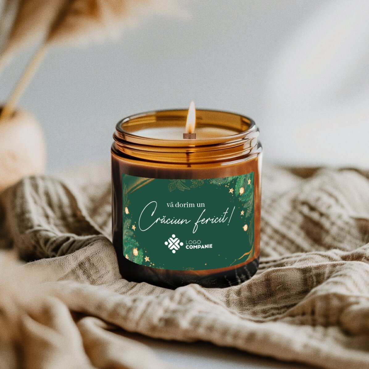 Lumânare mică parfumată personalizată cu logo și text - Crăciun