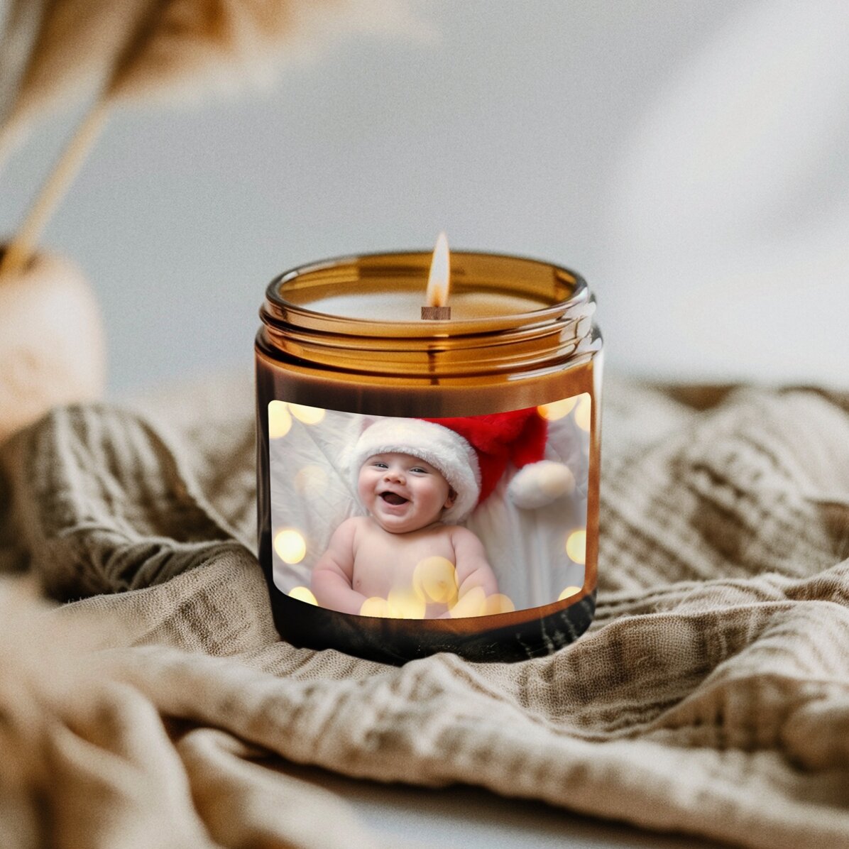 Lumânare mică parfumată personalizată cu o poză