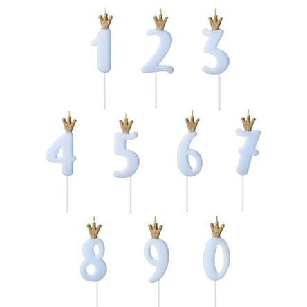 Lumânări pentru tort - Cifra bleu cu coroniță 9.5cm