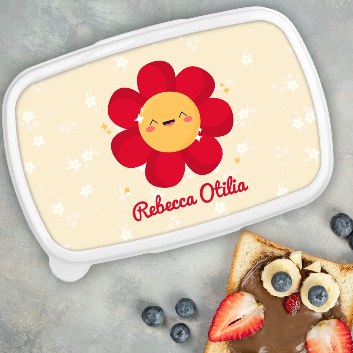 Lunch box, caserolă personalizat cu nume - Model floare colorată