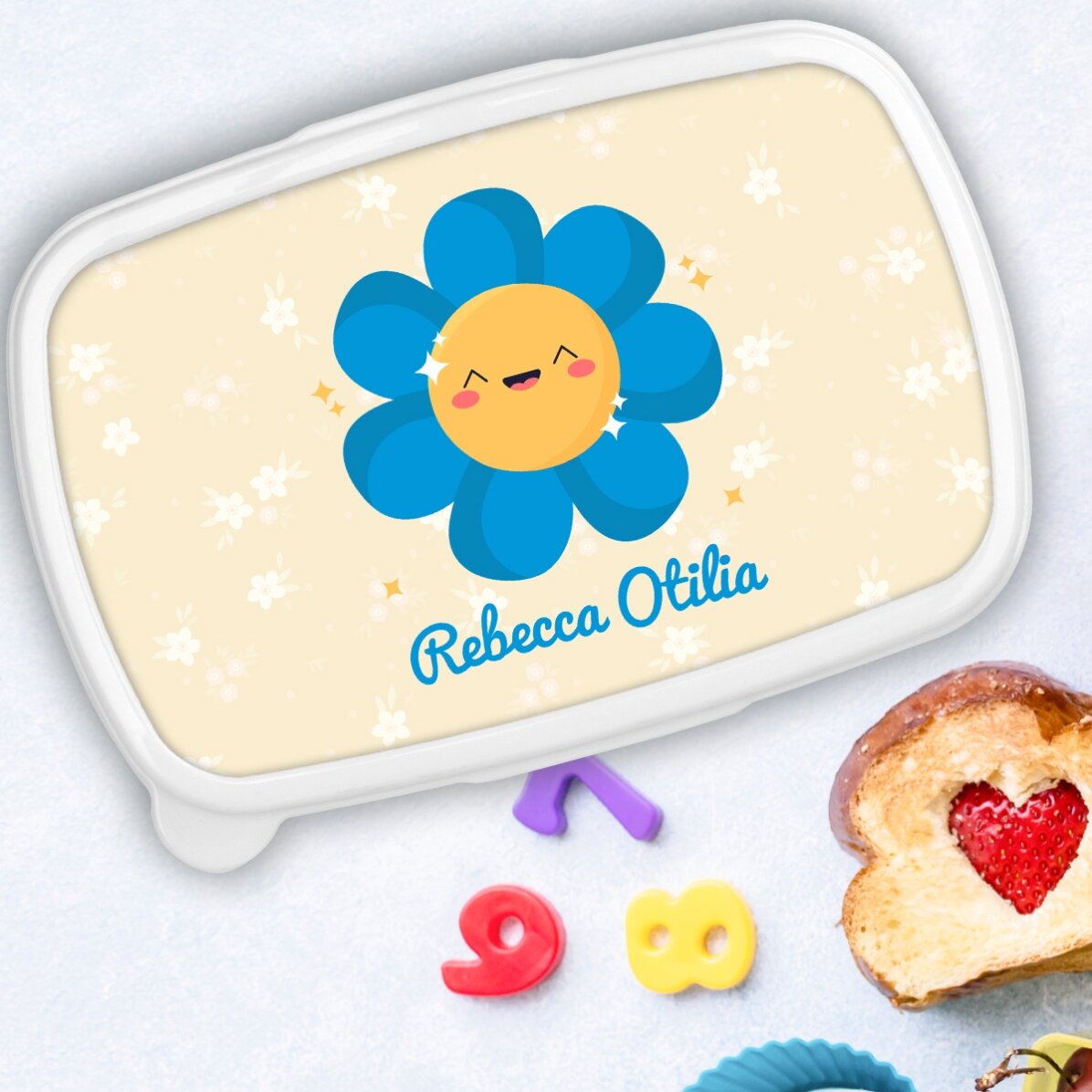 Lunch box, caserolă personalizat cu nume - Model floare colorată