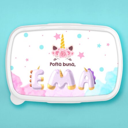 Lunch box, caserolă personalizat cu nume - Unicorn special