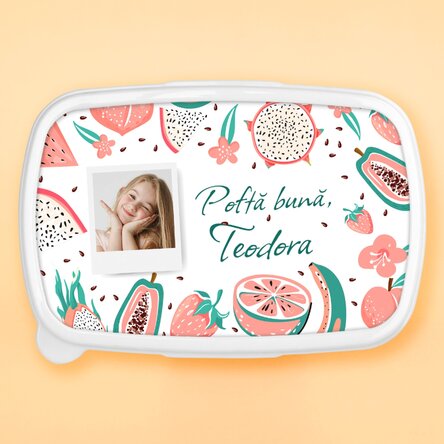 Lunch box, caserolă personalizat cu o poză și mesaj - Fructe
