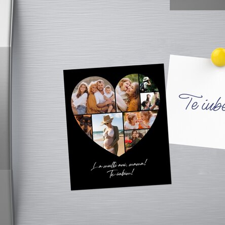 Magnet 10x12 cm personalizat cu 8 poze în formă de inimă