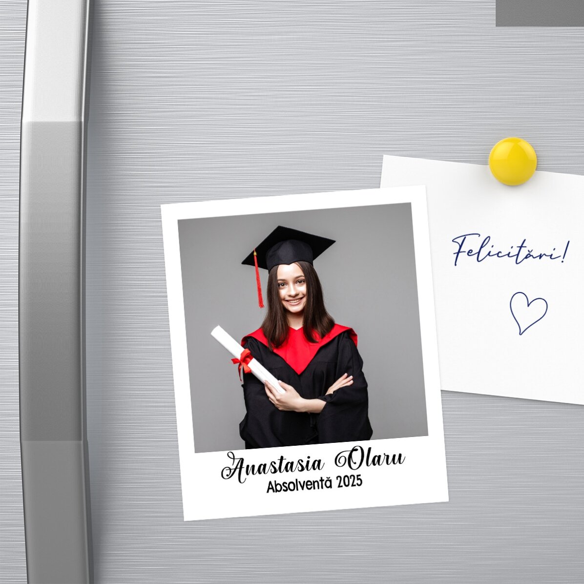 Magnet 10x12 cm personalizat cu o poză și text - format polaroid