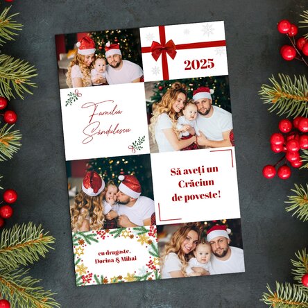 Magnet 10x15 cm personalizat cu 4 poze și text - Crăciun