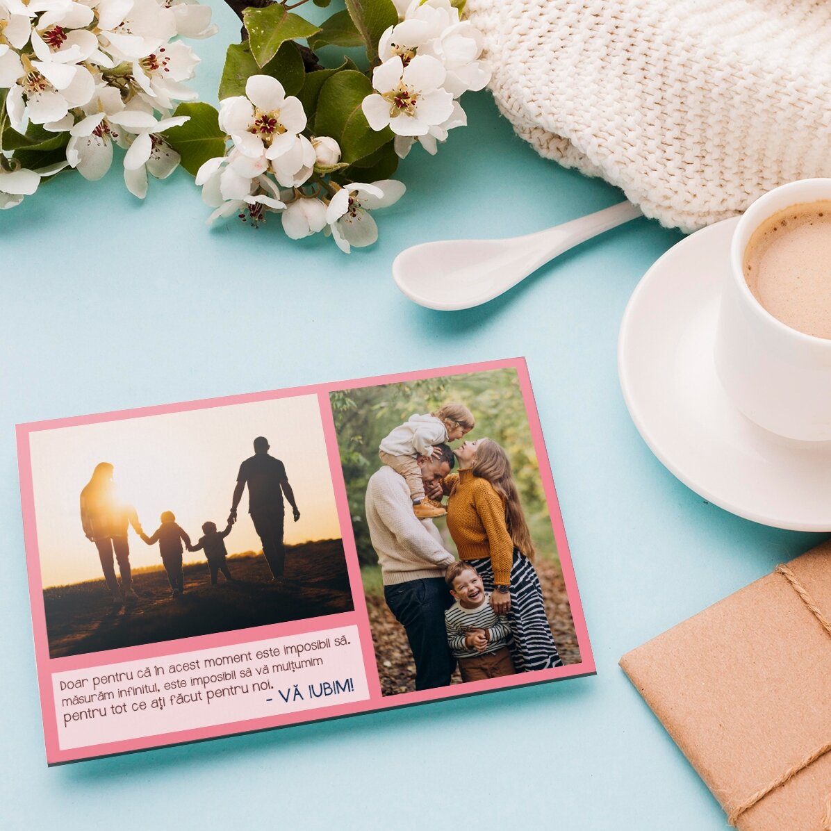 Magnet 10x15 cm personalizat cu text și 2 poze - Vă mulțumim!