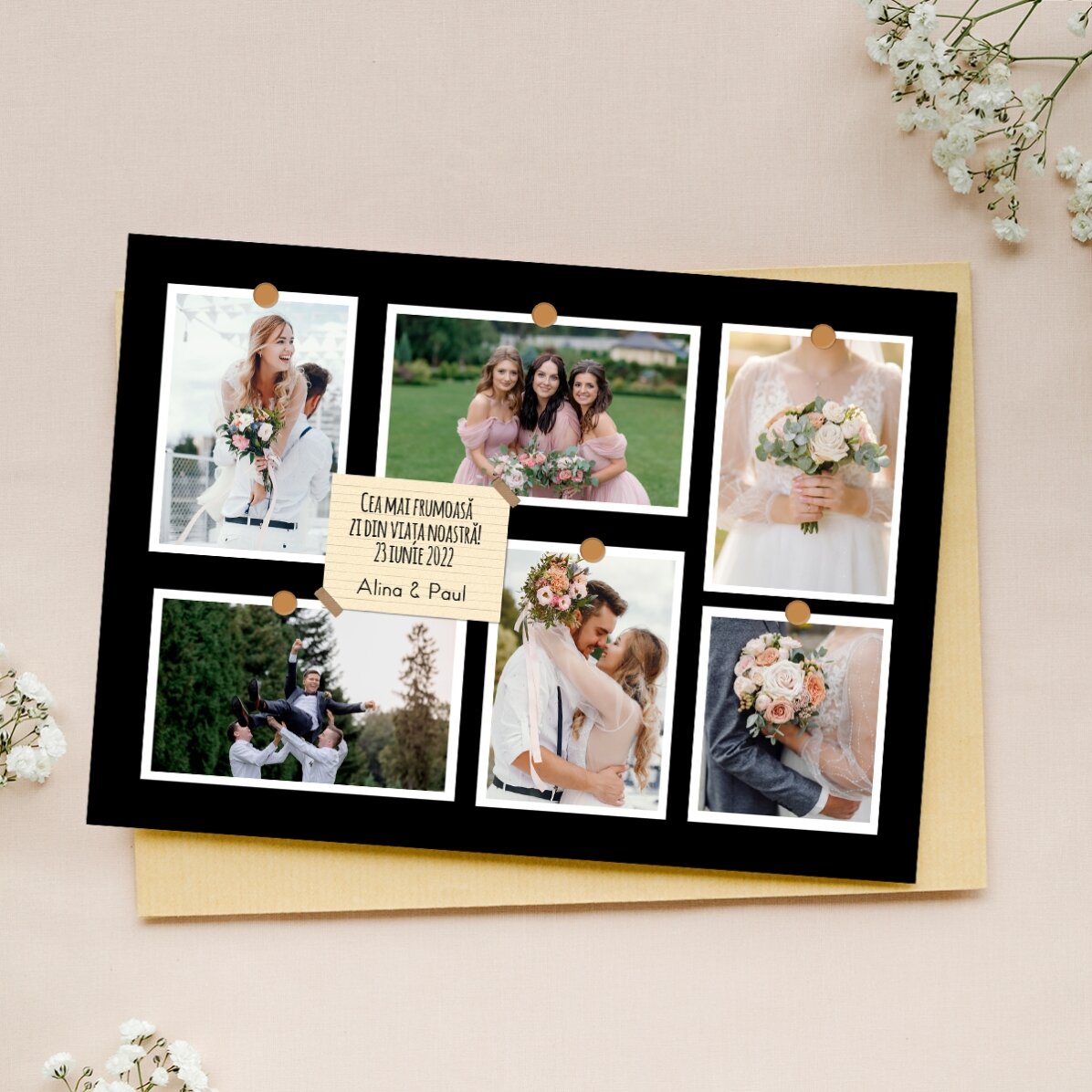 Magnet 18x13cm personalizat cu 6 poze și text - Amintiri