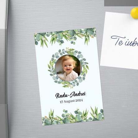 Magnet mărturie pentru botez 10x15cm personalizat cu o poză și text