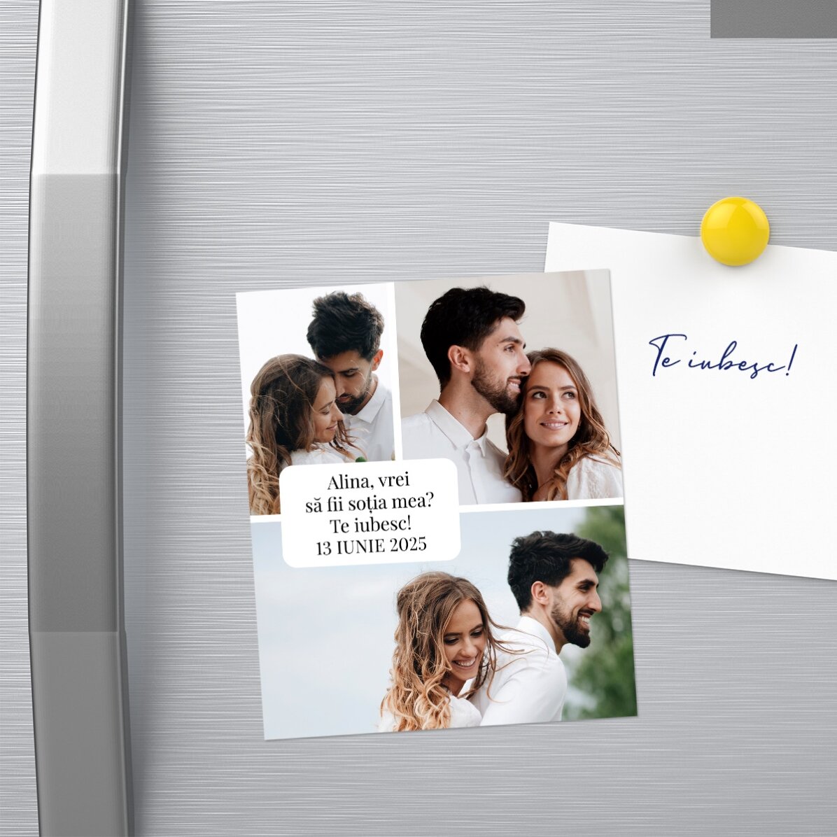 Magnet răzuibil 10x12 cm personalizat cu 3 poze și mesaj