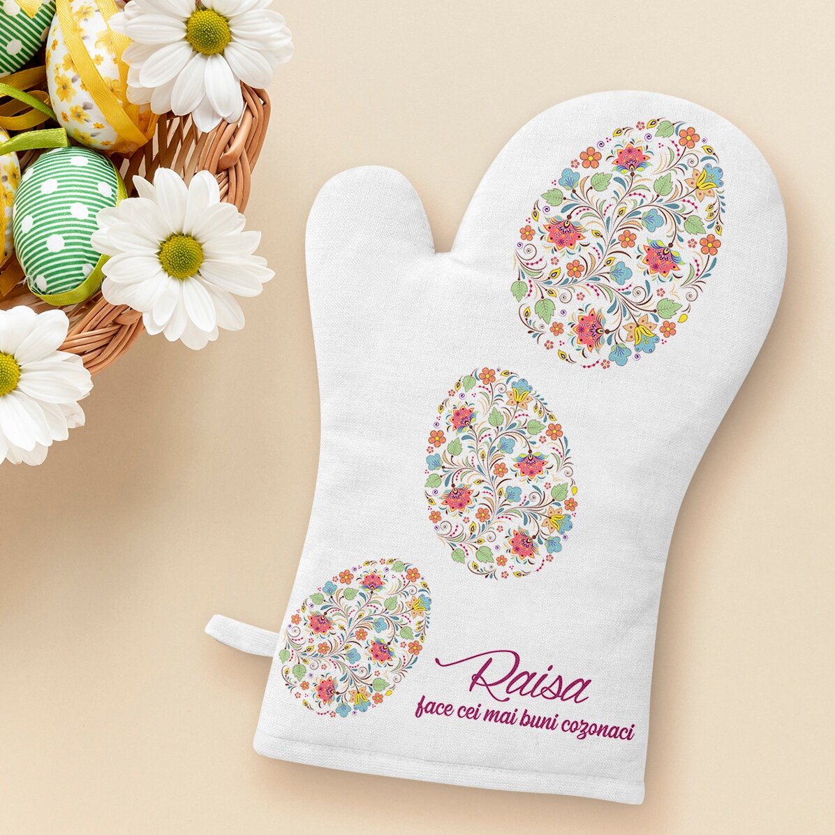 Mănușă de bucătărie personalizată cu text - Happy Easter