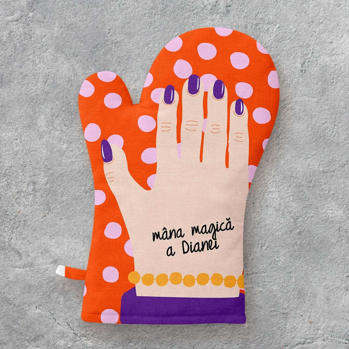 Mănușă de bucătărie personalizată cu text - Model mână