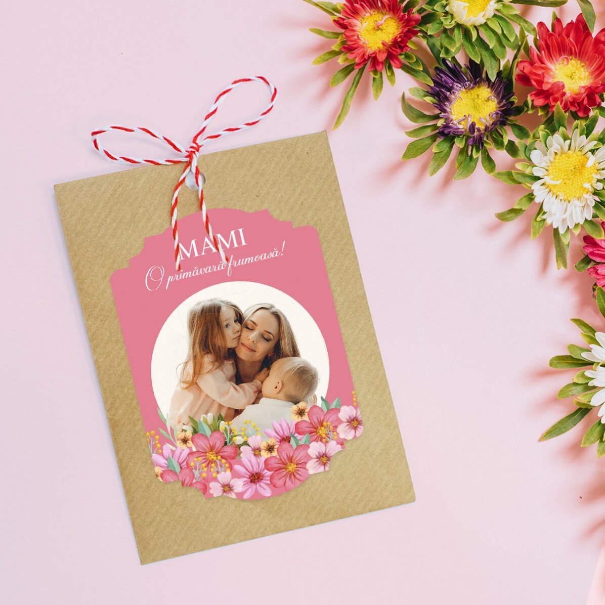 Mărțișor plantabil personalizat cu o poză și mesaj - Floral