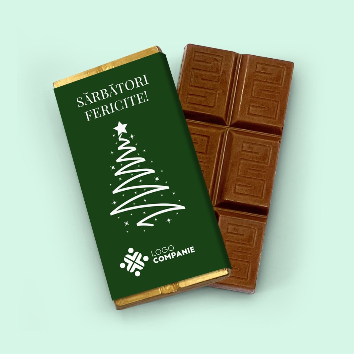 Mini tabletă de ciocolată personalizată cu logo și mesaj - Sărbători fericite