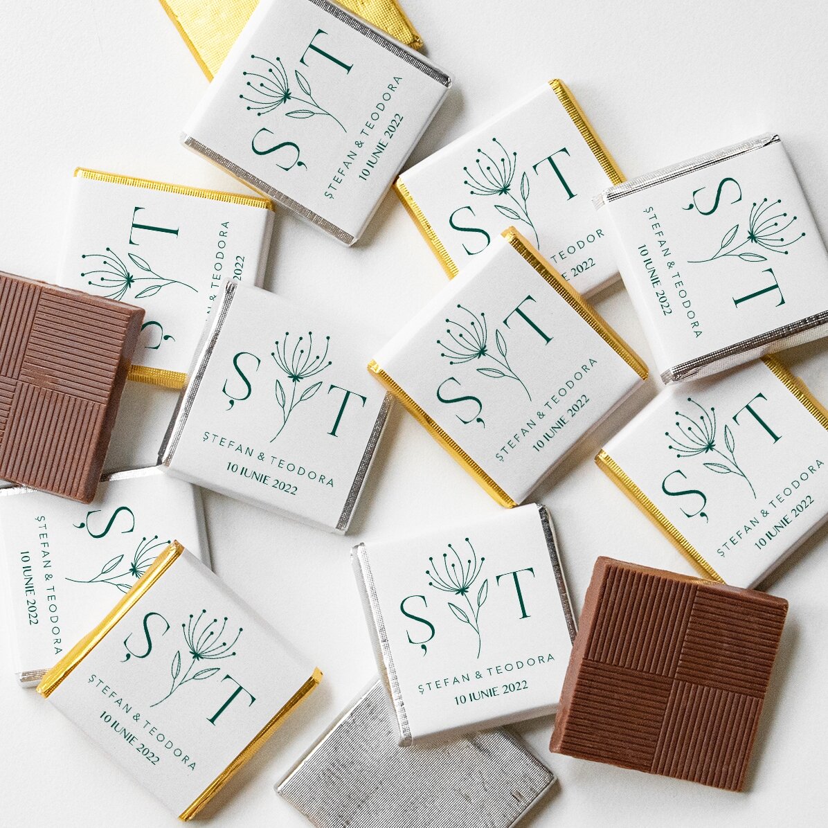 Mini ciocolată mărturie de nuntă personalizată cu text - Elegant