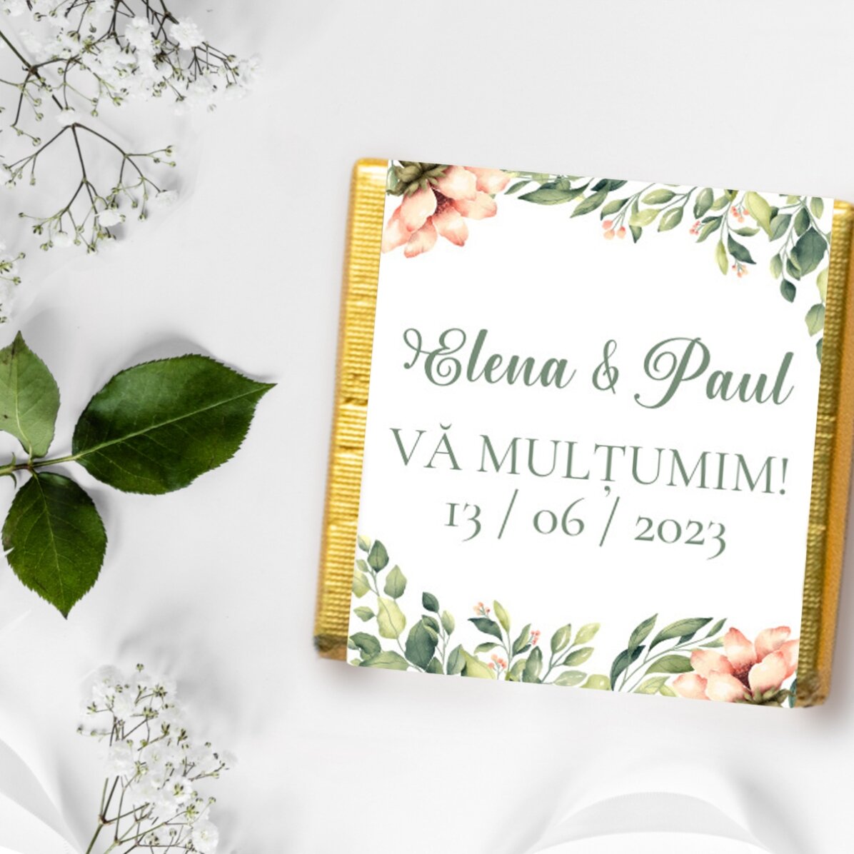 Mini ciocolată mărturie personalizată cu mesaj - Thank you!