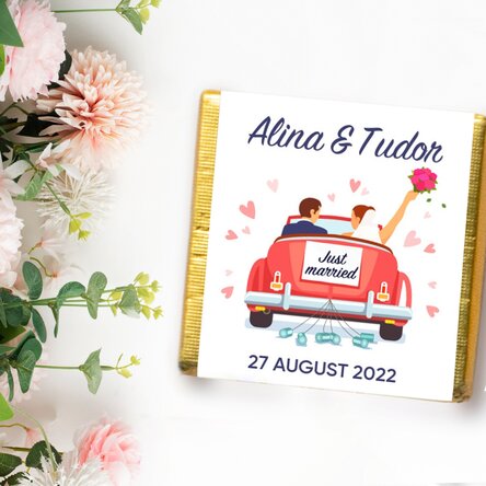 Mini ciocolată mărturie personalizată cu text - Just married