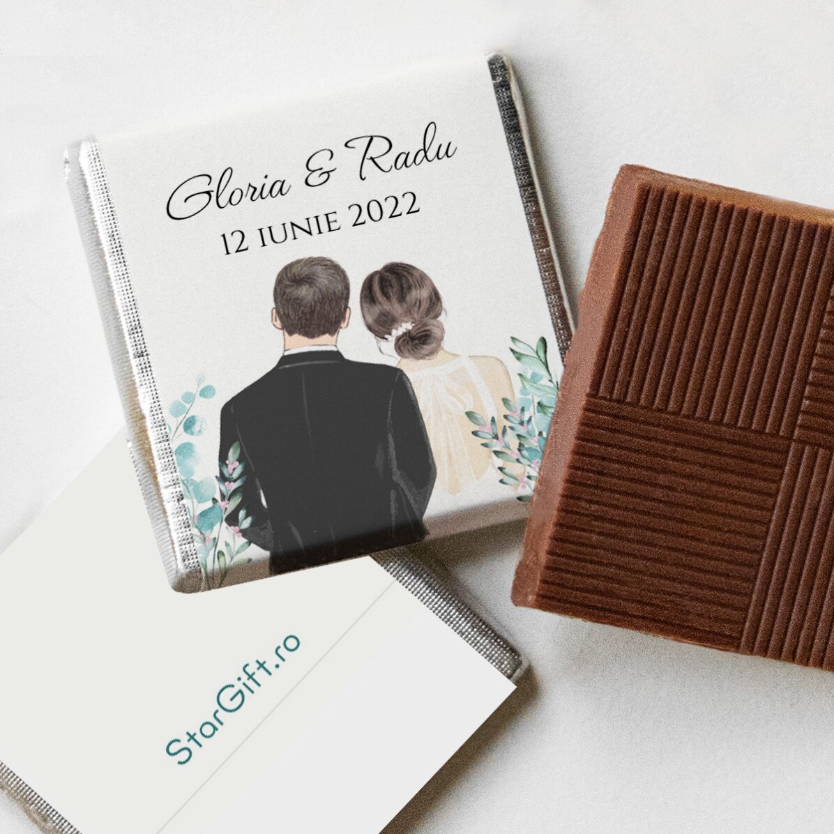 Mini ciocolată mărturie personalizată cu text - Our wedding