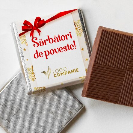 Mini ciocolată personalizată cu logo și mesaj - Fulgi aurii