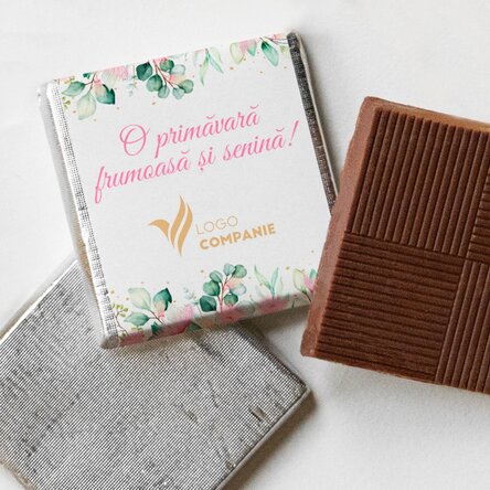 Mini ciocolată personalizată cu logo și text - O primăvară frumoasă