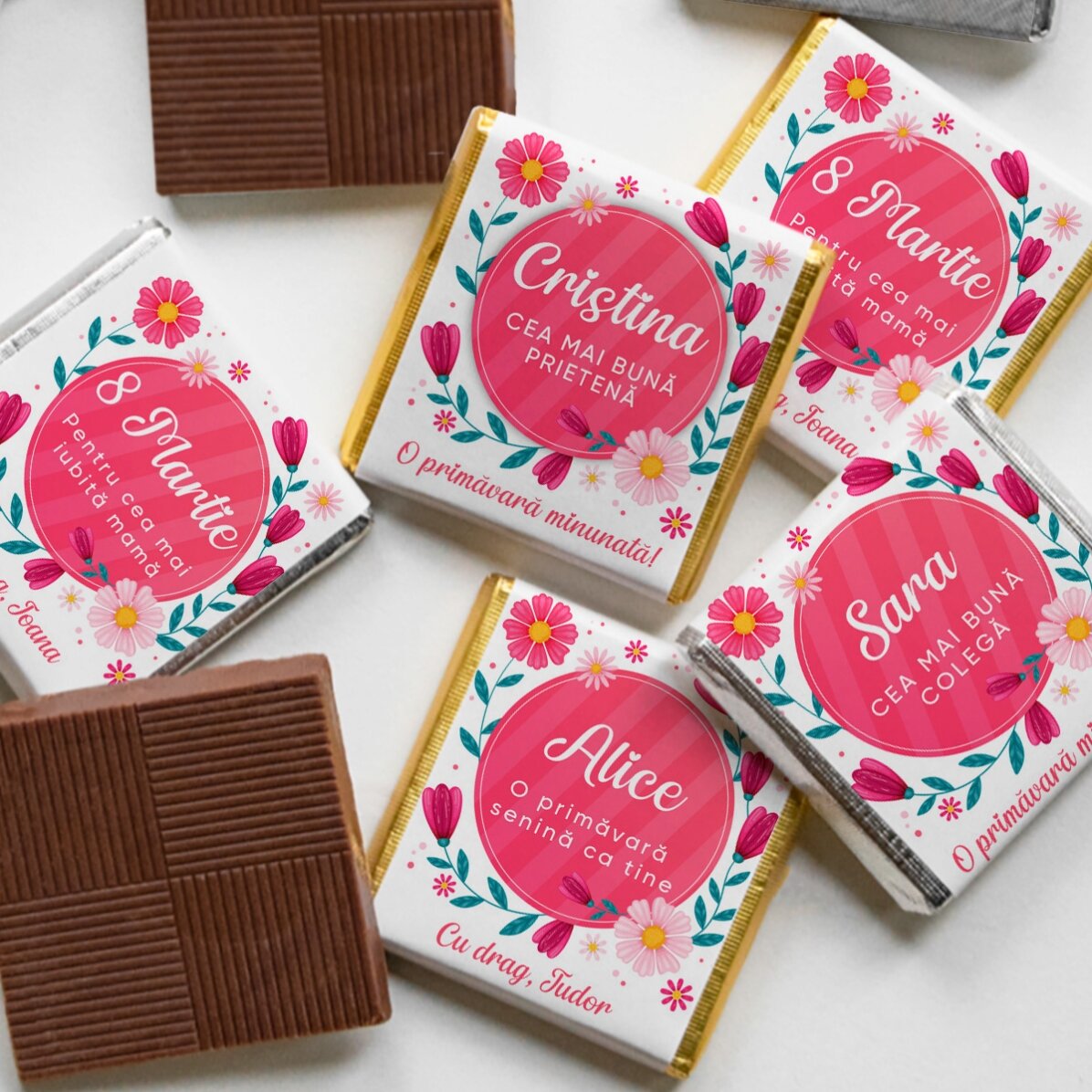 Mini ciocolată personalizată cu mesaj de primăvară