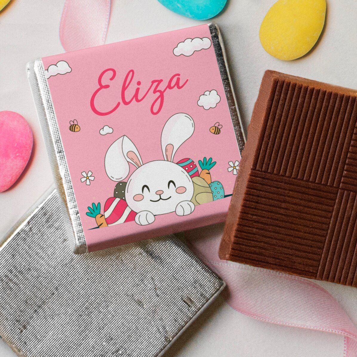 Mini ciocolată personalizată cu nume - Iepuraș