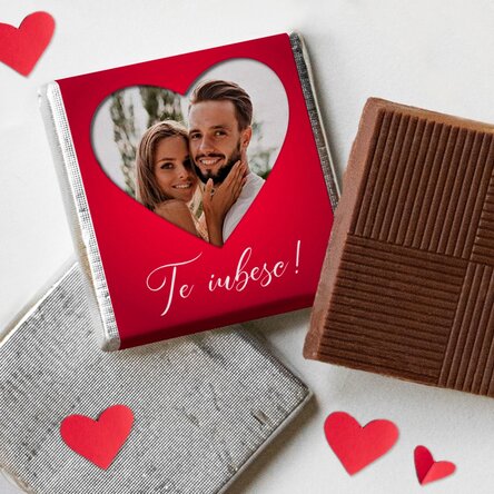 Mini ciocolată personalizată cu o poză și text - Heart