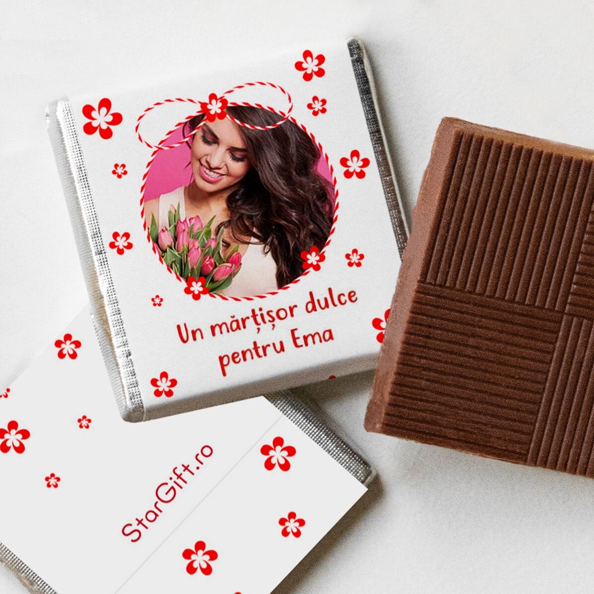 Mini ciocolată personalizată cu poză și mesaj - Mărțișor