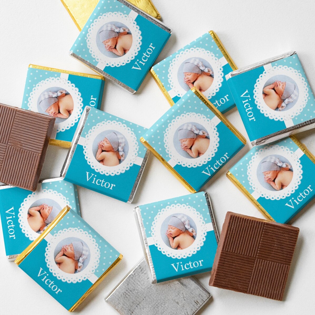 Mini ciocolată personalizată cu poză și text - Mărturie de botez 